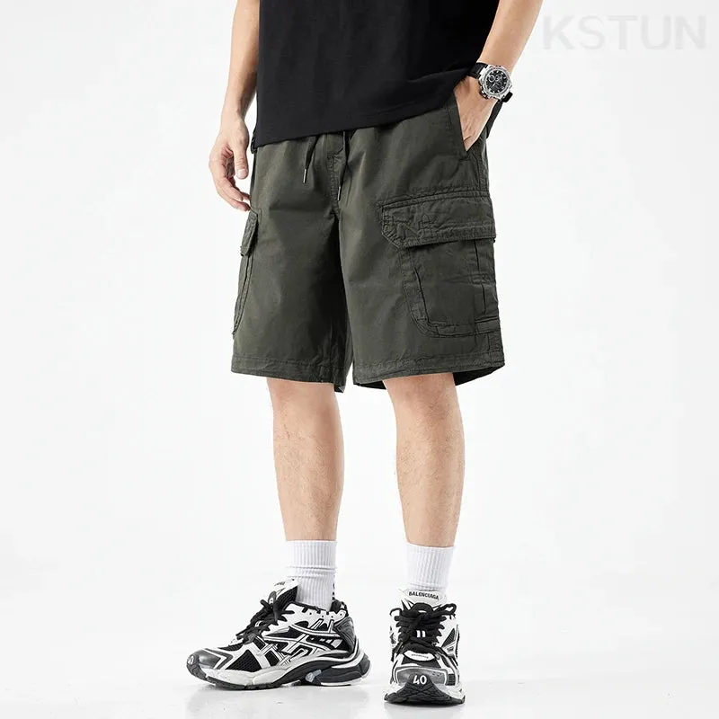 2024 Summer Men's Shorts Pants Men Loose Fit Baggy Cargo Shorts For Man Outdoor Streetwear Casual Knee Length Pants New Kpop