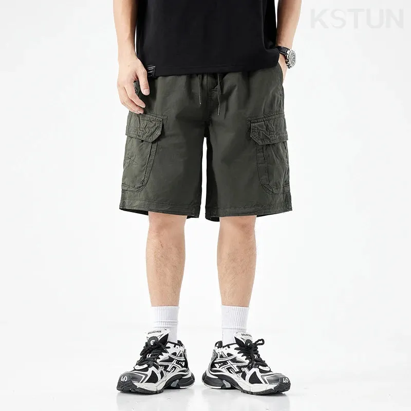 2024 Summer Men's Shorts Pants Men Loose Fit Baggy Cargo Shorts For Man Outdoor Streetwear Casual Knee Length Pants New Kpop