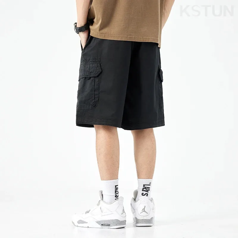 2024 Summer Men's Shorts Pants Men Loose Fit Baggy Cargo Shorts For Man Outdoor Streetwear Casual Knee Length Pants New Kpop