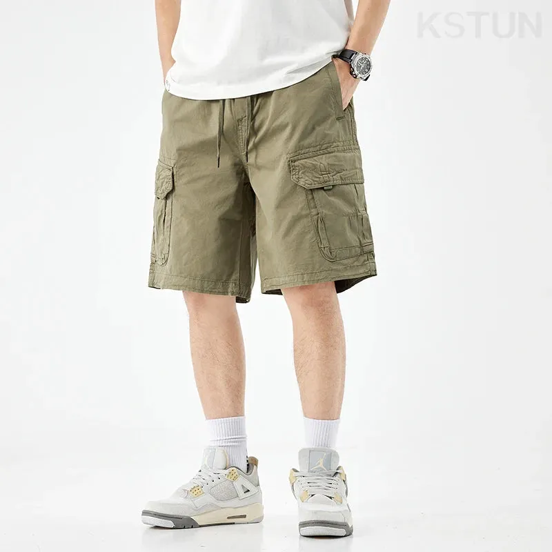 2024 Summer Men's Shorts Pants Men Loose Fit Baggy Cargo Shorts For Man Outdoor Streetwear Casual Knee Length Pants New Kpop