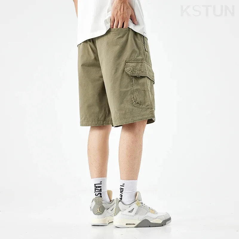 2024 Summer Men's Shorts Pants Men Loose Fit Baggy Cargo Shorts For Man Outdoor Streetwear Casual Knee Length Pants New Kpop