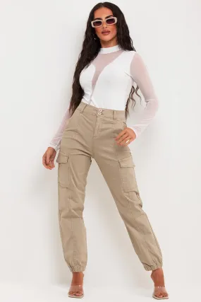 Beige Cuffed Cargo Trousers