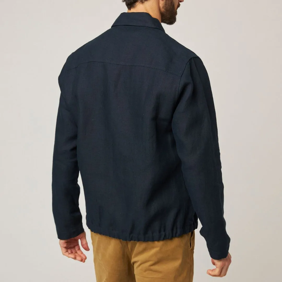 Navy Heybrook Linen Bomber Jacket