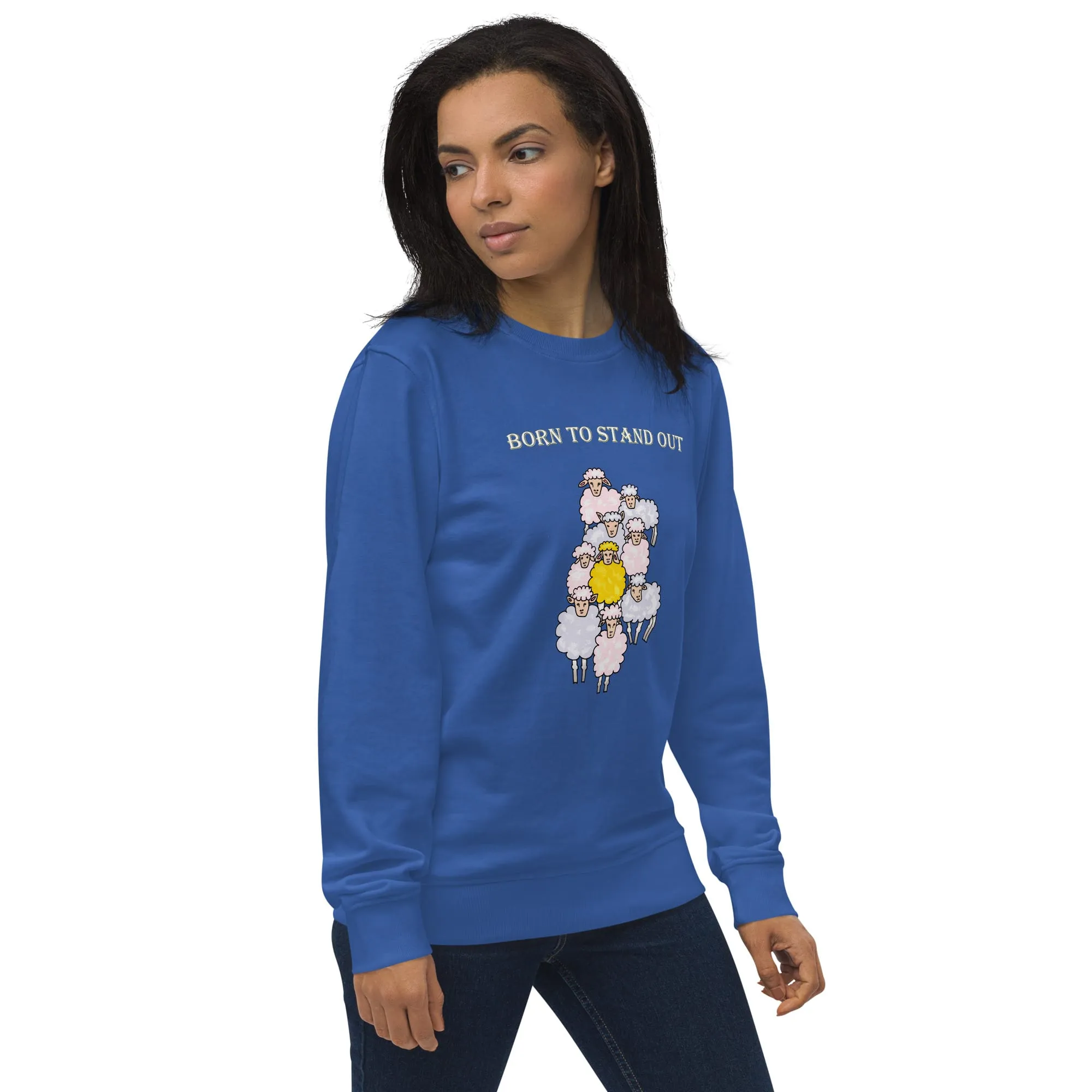 "Born to Stand Out" Sheep Cotton Women Sweatshirt (Black & Blue)