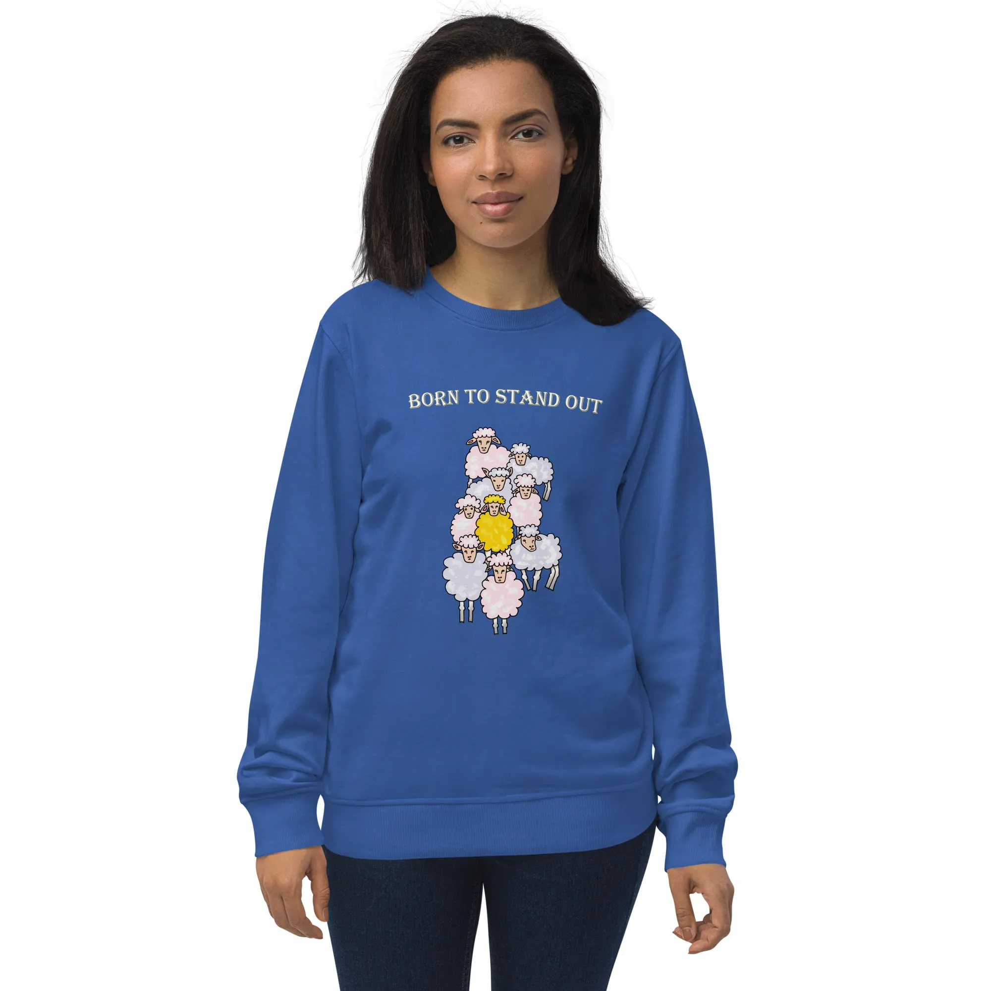 "Born to Stand Out" Sheep Cotton Women Sweatshirt (Black & Blue)