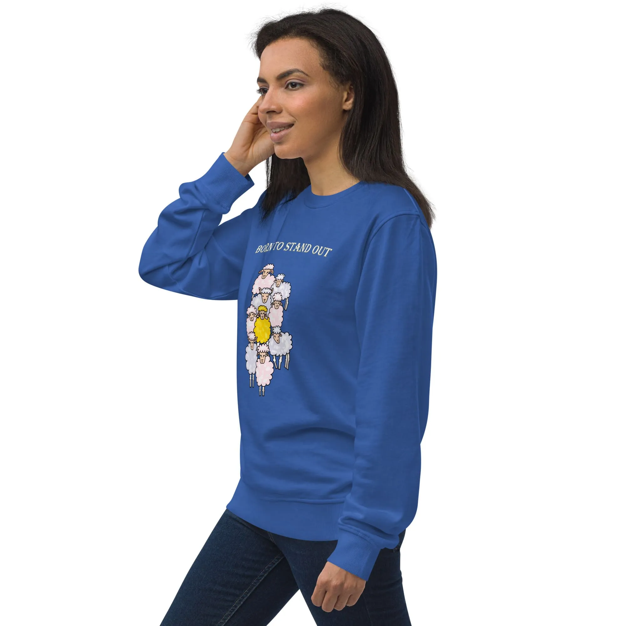 "Born to Stand Out" Sheep Cotton Women Sweatshirt (Black & Blue)