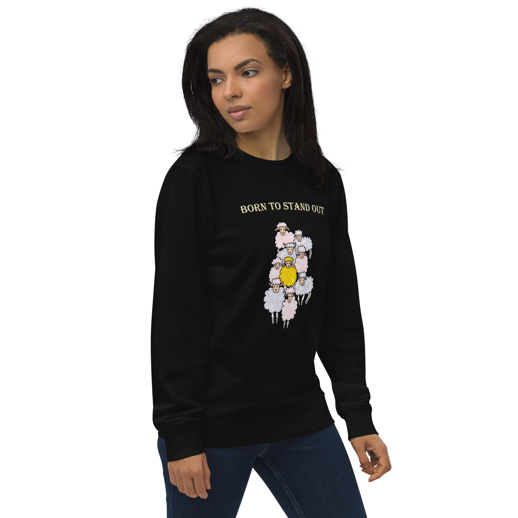 "Born to Stand Out" Sheep Cotton Women Sweatshirt (Black & Blue)