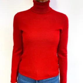 Spanish Red Cashmere Polo Neck Jumper Medium Petite