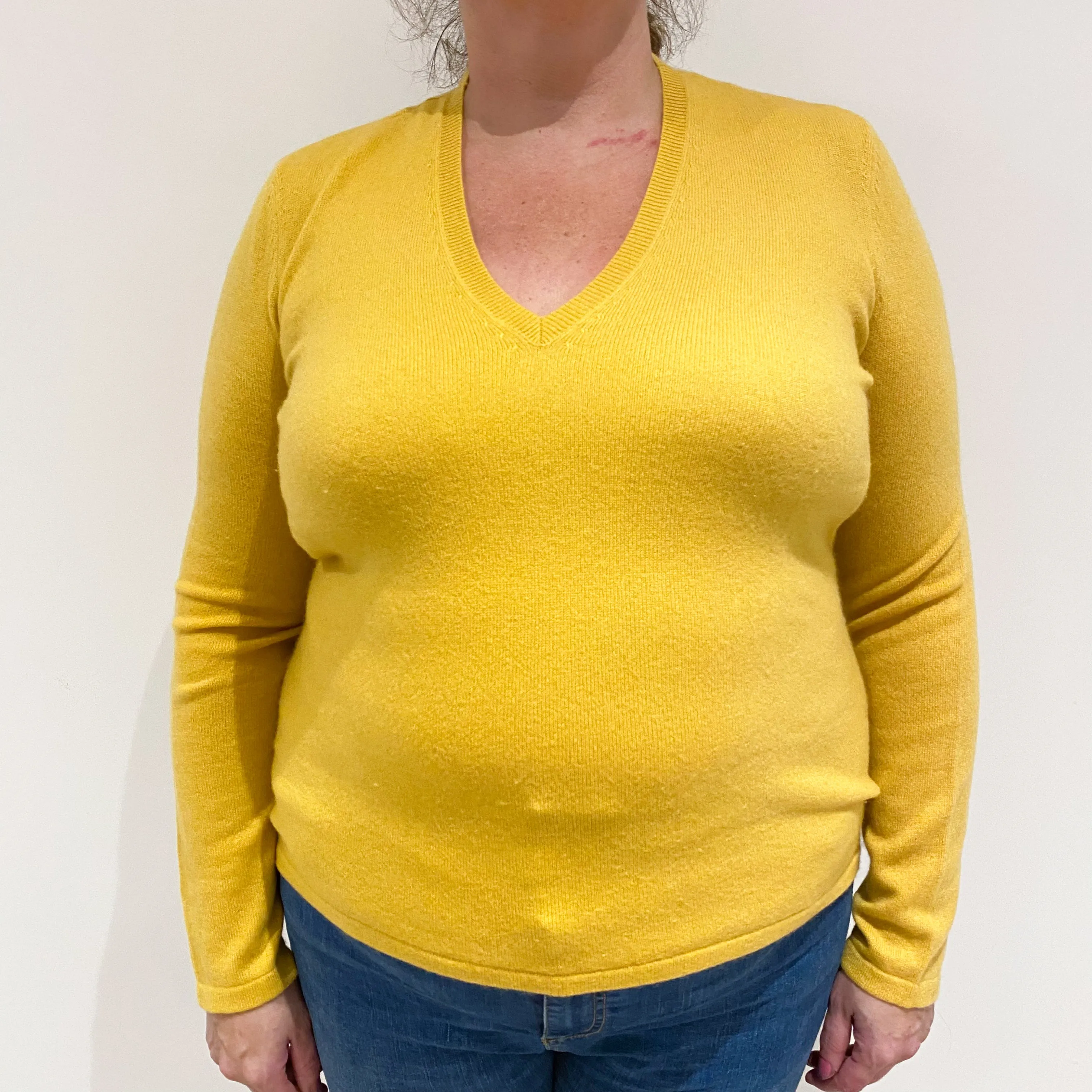 Sunflower Yellow Cashmere V-Neck Jumper Extra Large