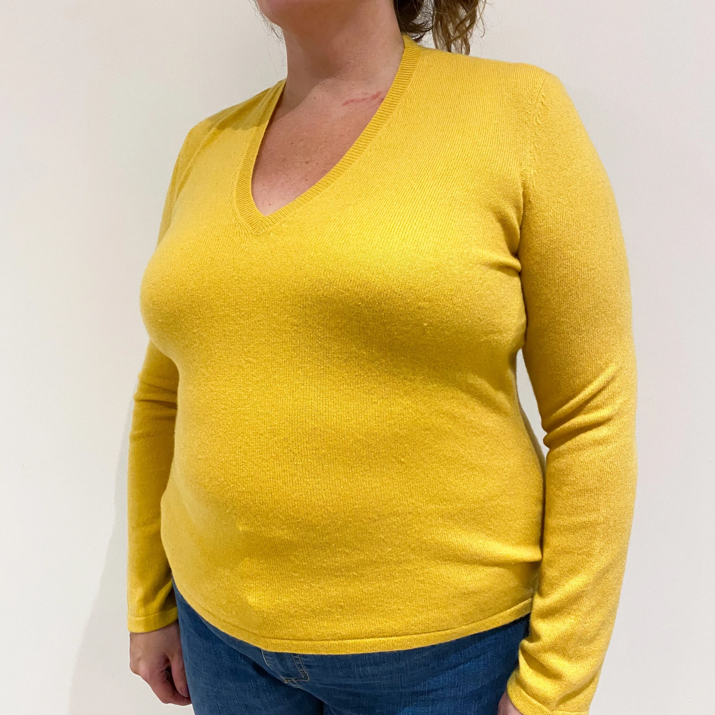 Sunflower Yellow Cashmere V-Neck Jumper Extra Large