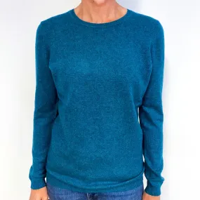 Teal Green Marl Knit Cashmere Crew Neck Jumper Medium