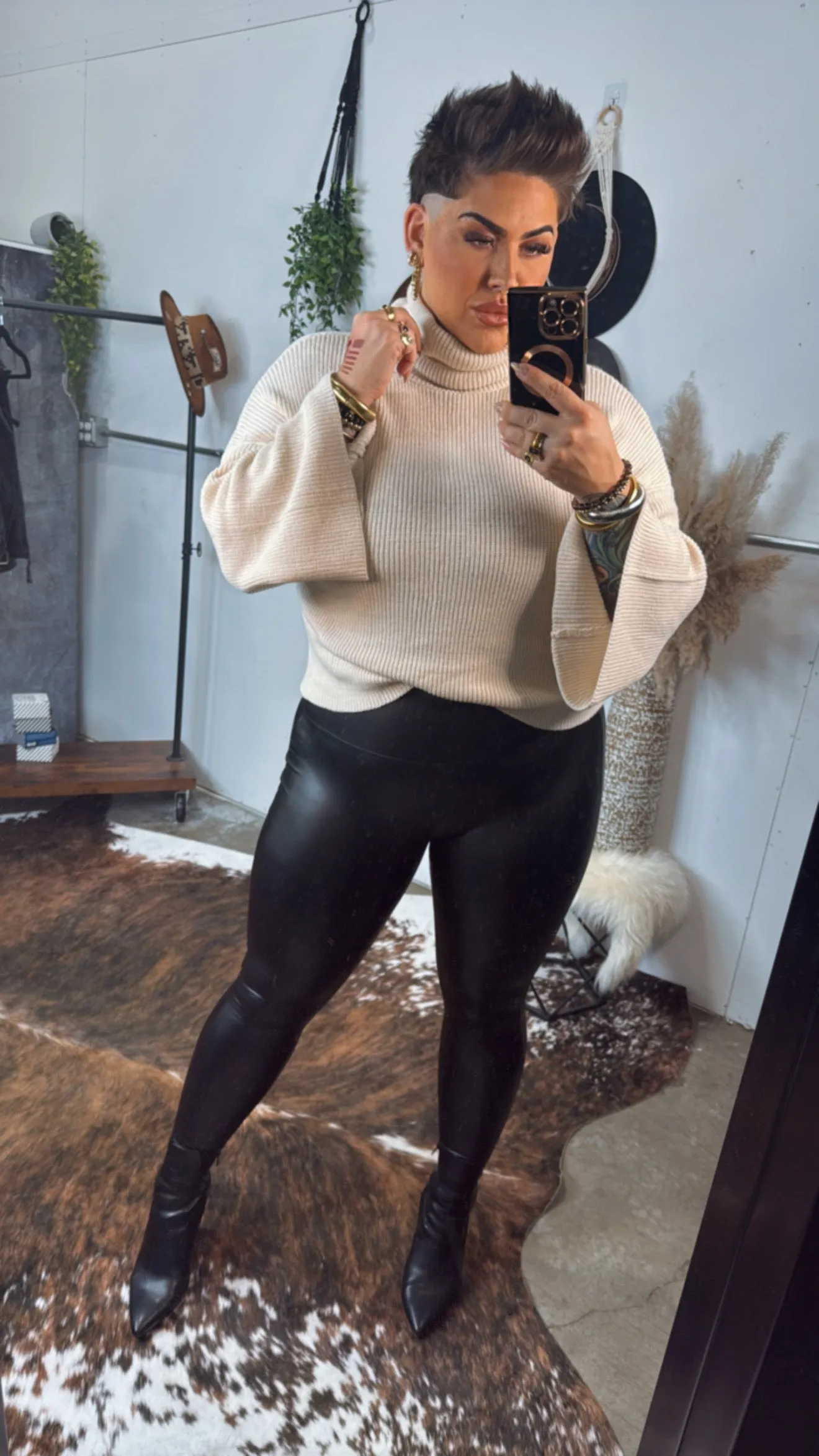 Turtleneck Bell Sleeve Crop Sweater