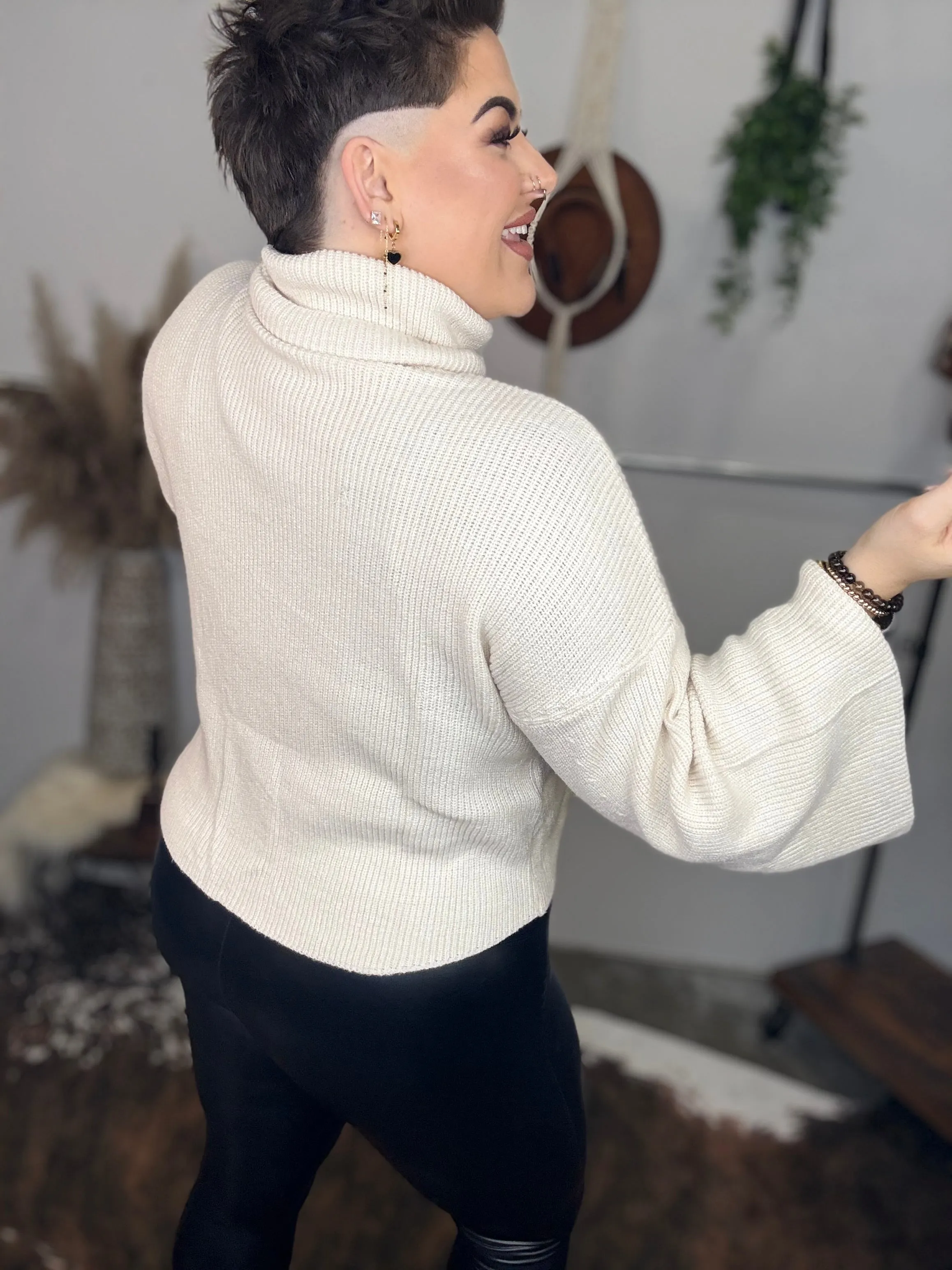 Turtleneck Bell Sleeve Crop Sweater
